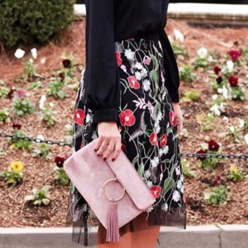Eva Franco size 4 Red and White embroidered A-Line Midi Skirt